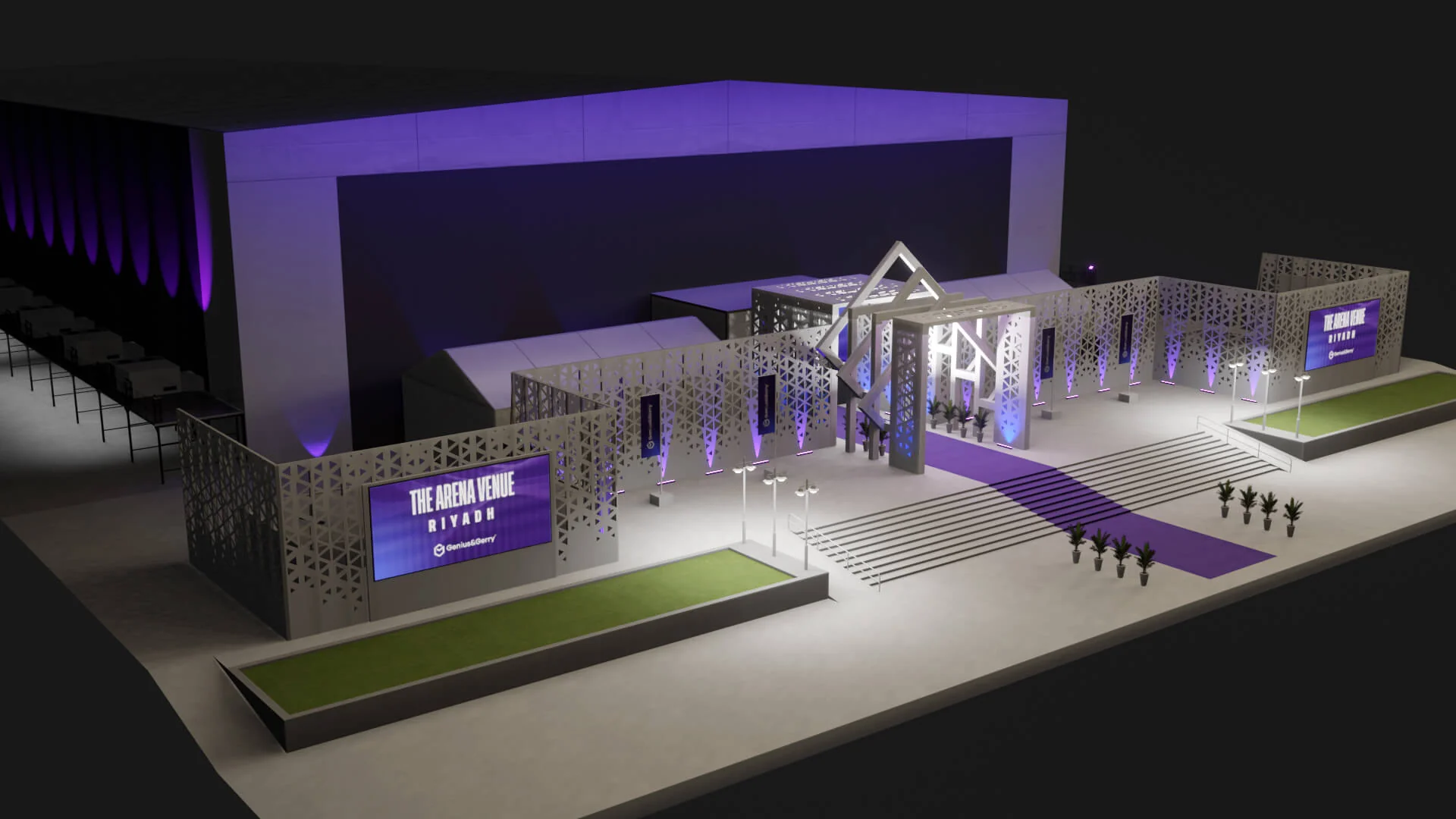 تصميم 3D لمساحة فعالية يوضح التفاصيل قبل التنفيذ خدمة تصميم فعاليات في السعودية