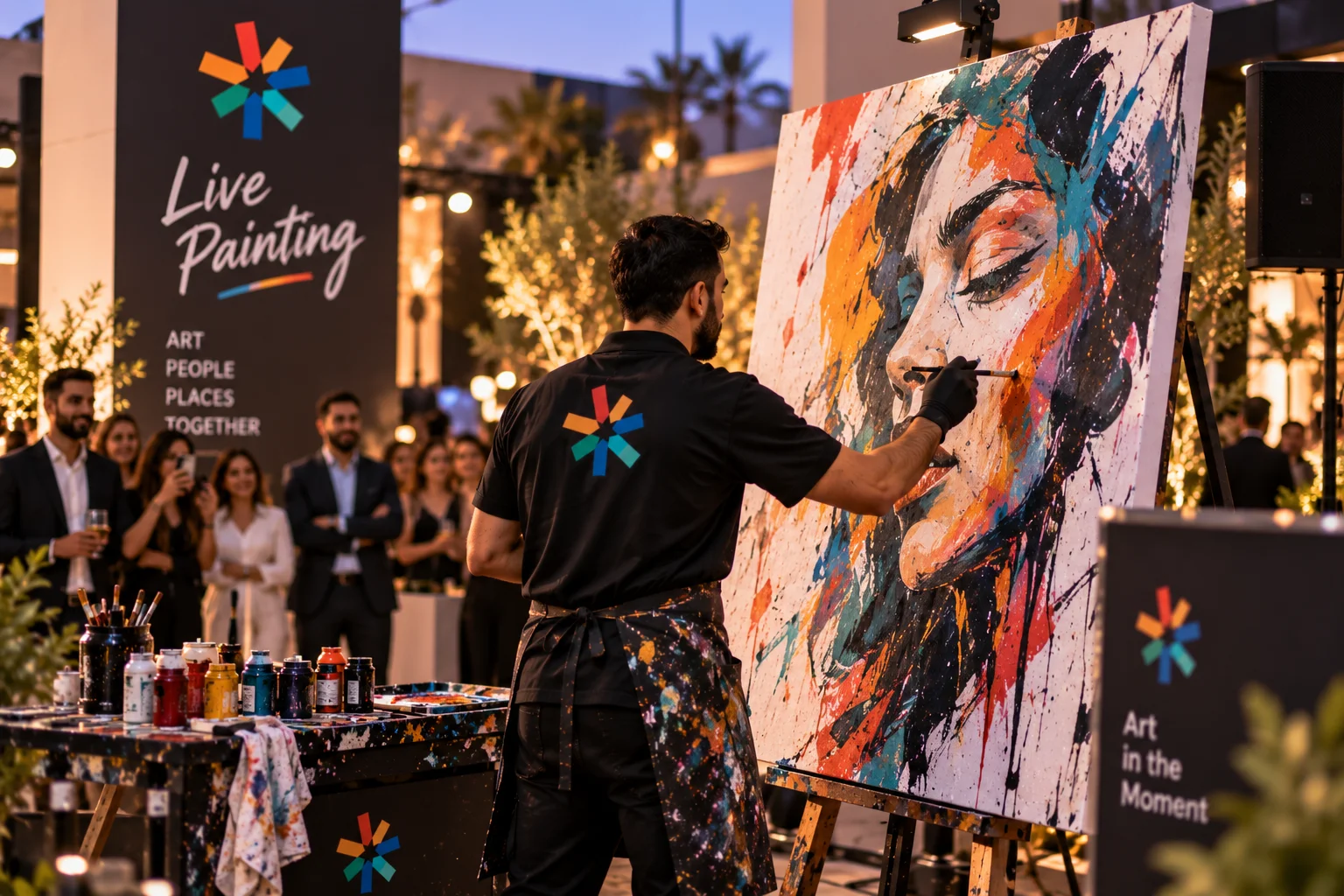 فنان يرسم لوحة مباشرة أمام الجمهور