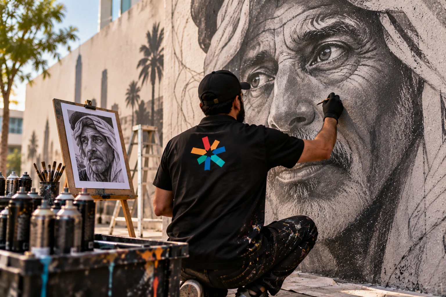 رسم بورتريه واقعي على جدار